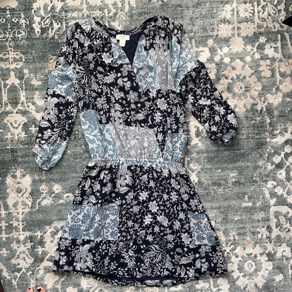 Blue Floral Chiffon LOFT mini dress, medium